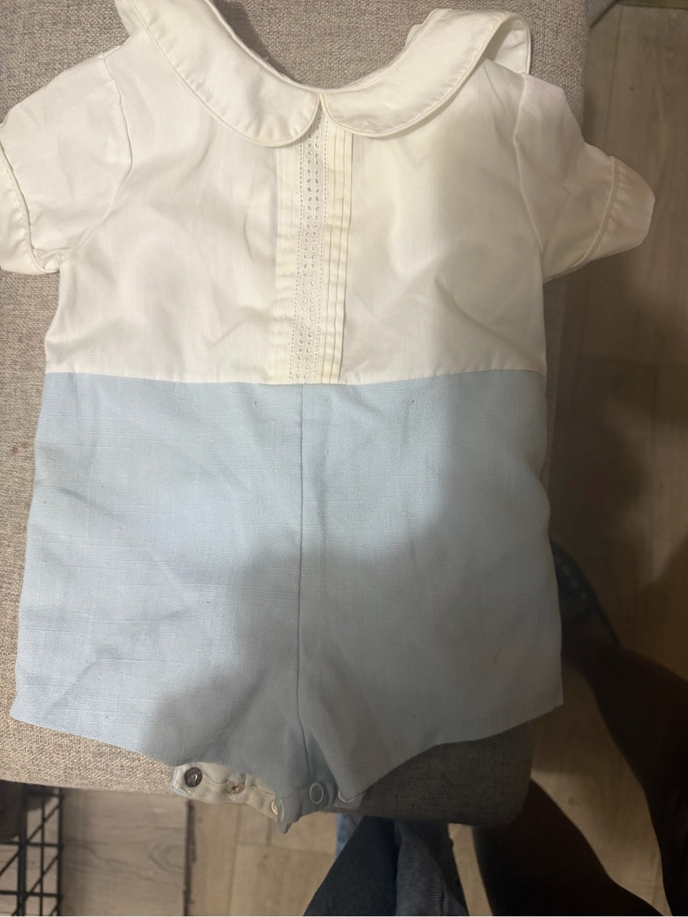 Gymboree White and Light Blue Peter Pan Collar Romper